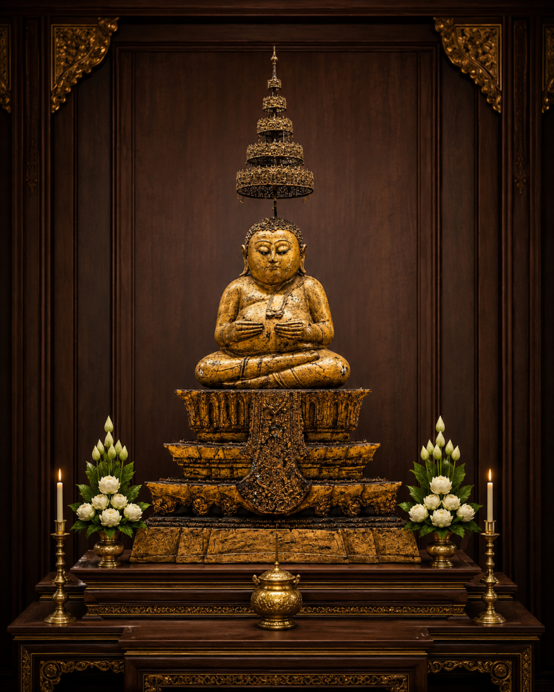 Antique bronze Thai Buddha sculpture from the Ayutthaya period