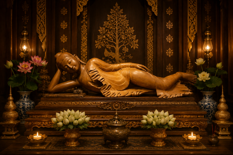 Serene Burmese reclining Buddha
