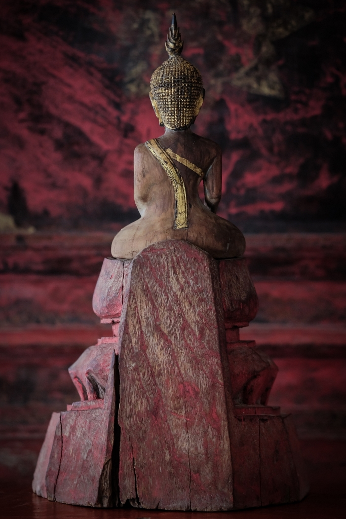 Extremely Rare 19C Reclining Wood Lanna Thai Buddha #0014-2