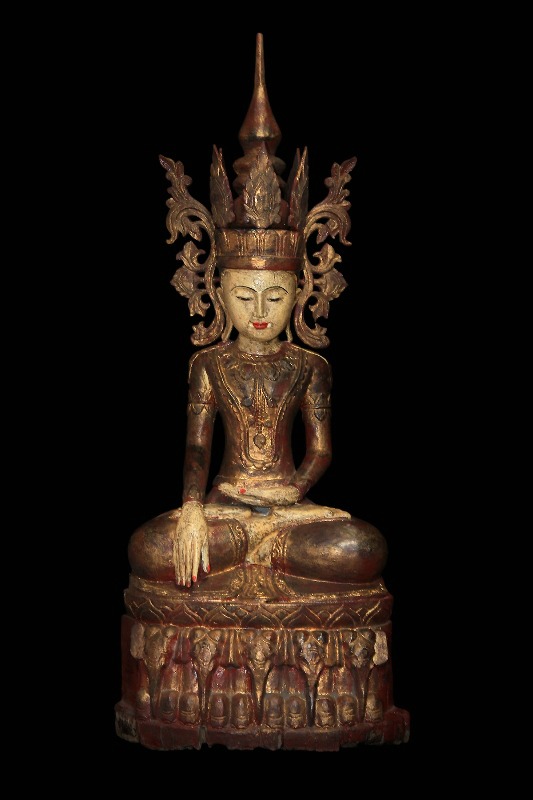 Extremely Rare 19C Wood Sitting Shan Burma Buddha #BB167