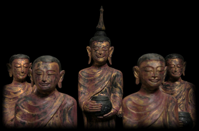 Fantastic Set 19C Bronze Burmese Buddhist Monks #BB106