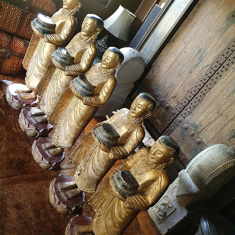 Fantastic Set 19C Bronze Burmese Buddhist Monks #B029-2