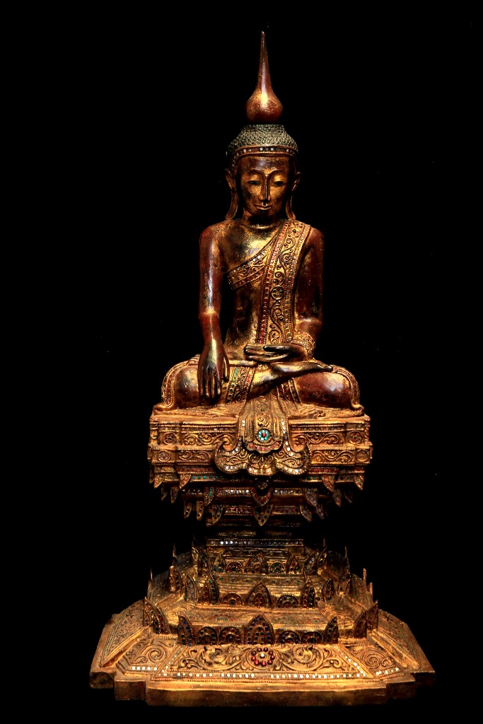 Extremely Rare Early 17C Wood Ava Burma Buddha #BB069