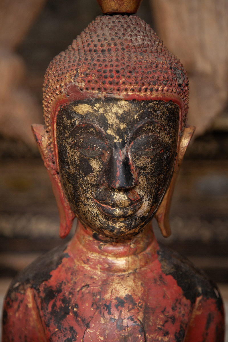 Extremely Rare 19C Standing Wood Laos Buddha #BB80