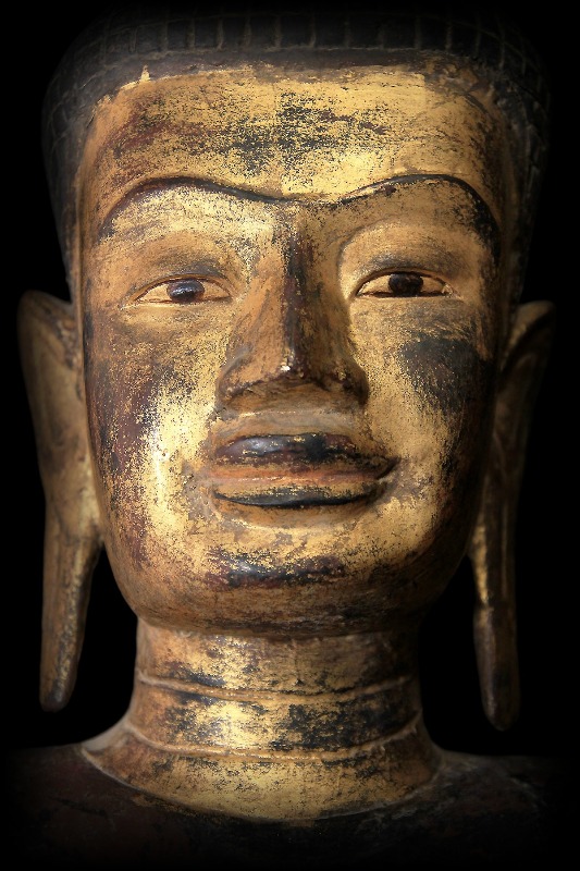 Extremely Rare 18C Wood Standing Cambodia Buddha # AL.167