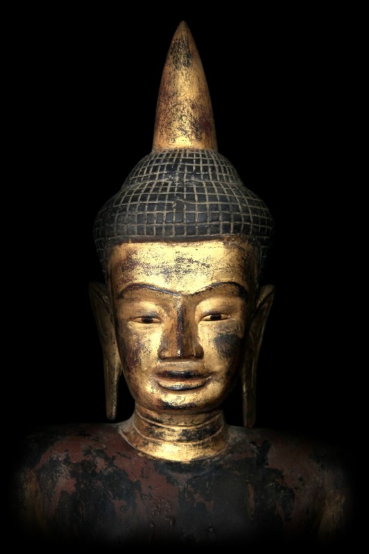 Extremely Rare 18C Wood Standing Cambodia Buddha # AL.167