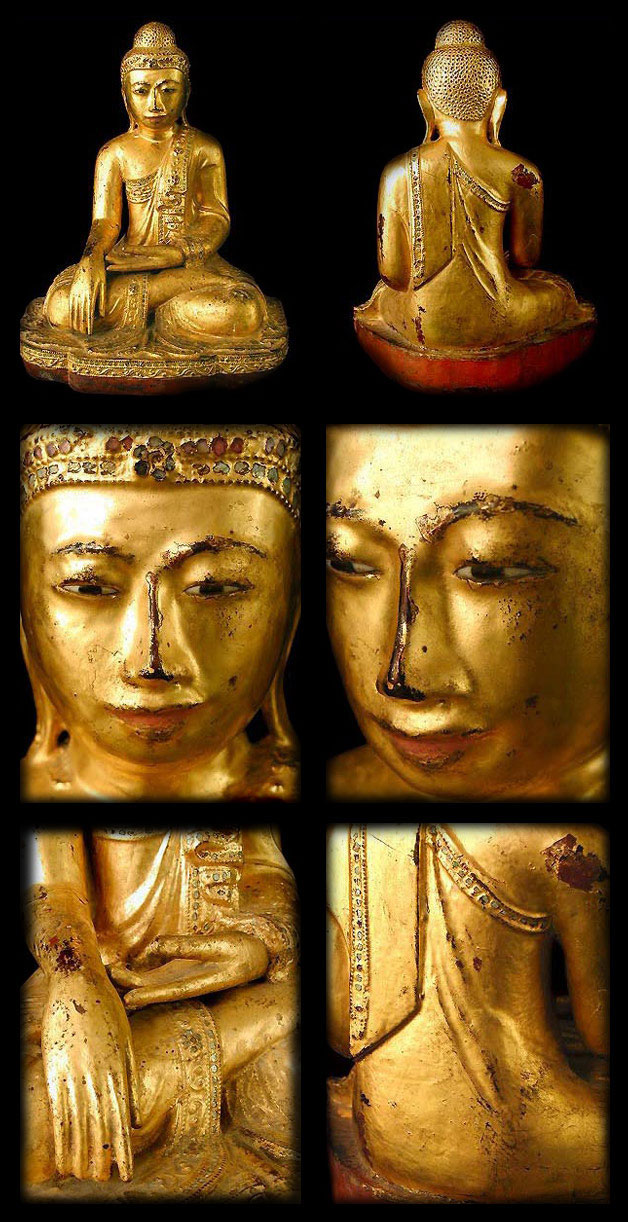 Extremely Rare 19C Wood Sitting Mandalay Buddha #9204