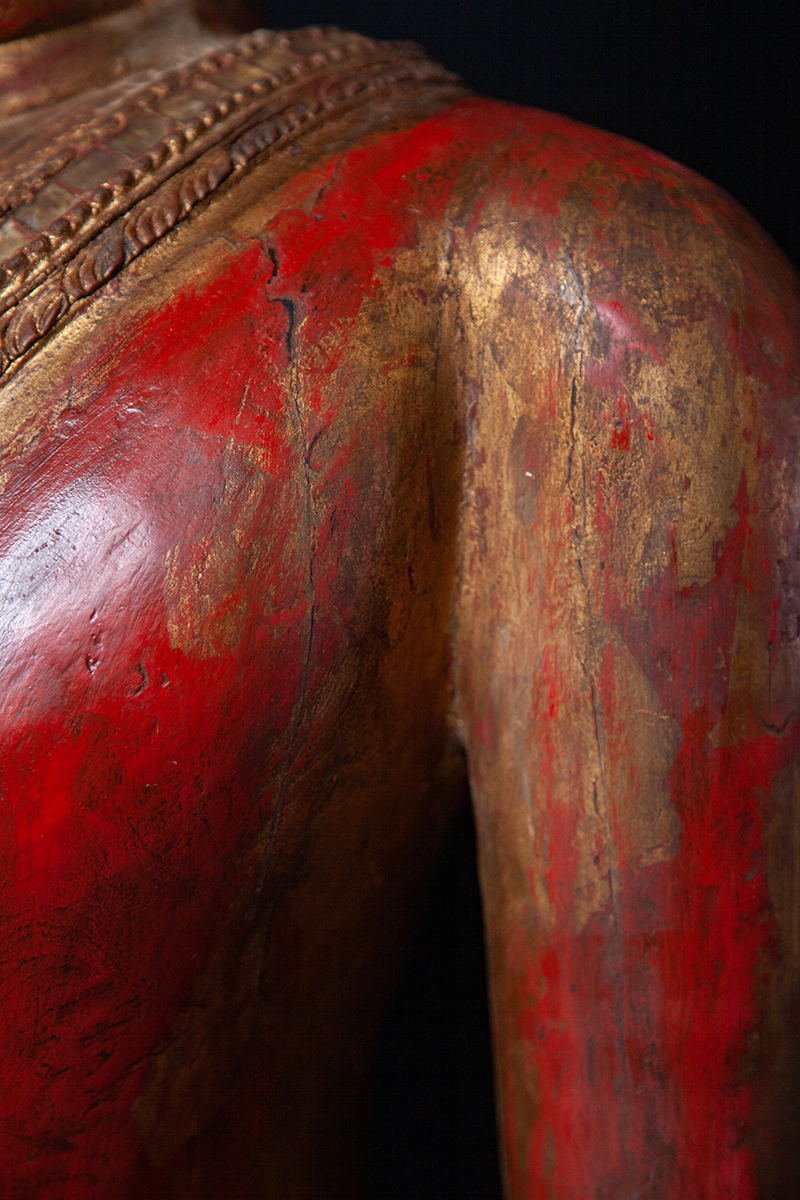 Extremely Rare 18C Wood Standing Ayutaya Buddha #al.144