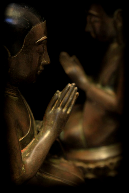 Extremely Rare 19C Pair Of Bronze Burmese Monks #BB119