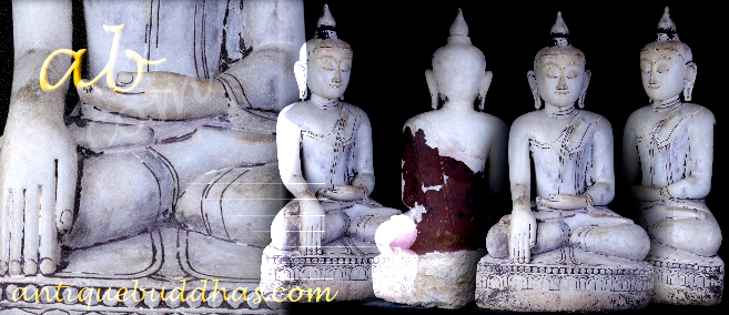 Extremely Rare 17C Alabaster Sitting Ava Buddha #A073