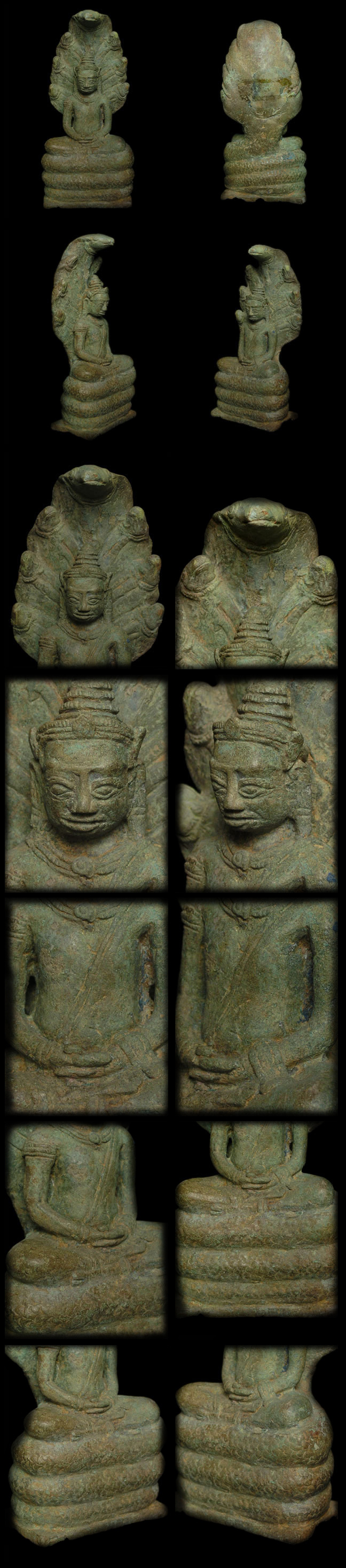 Extremely Rare 12C Bronze Khmer Naga Buddha #AL.930