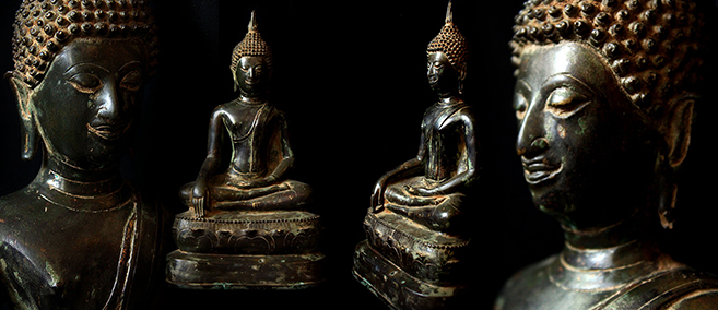 18C Sitting Bronze Laos Buddha #B02-18