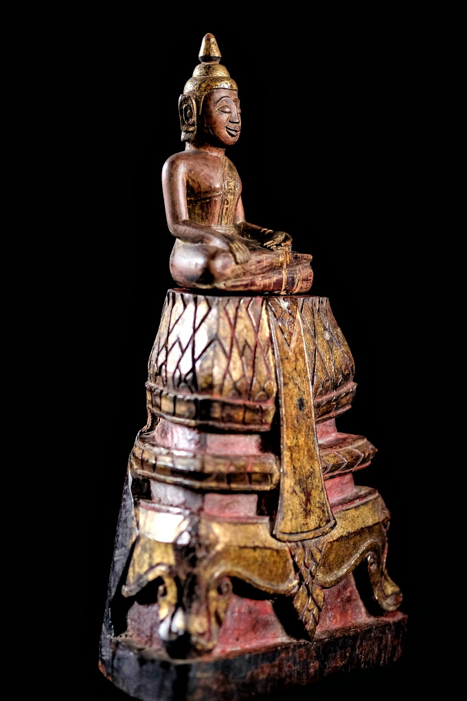 Extremely Rare 18C Wood Thai Ayuttaya Buddha #A136