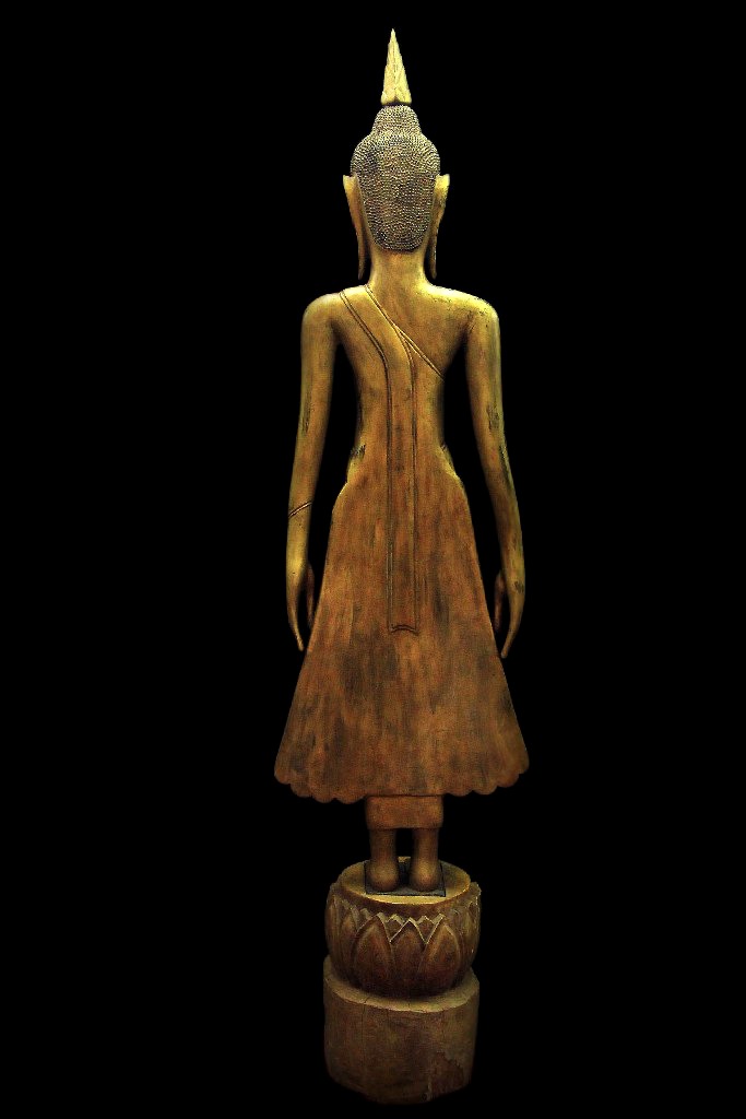 Extremely Rare Early 19C Wood Standing Laos Buddha #BB225