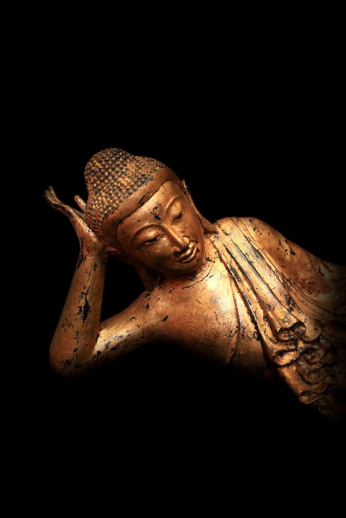 Extremely Rare 19C Reclining Lacquer Mandalay Buddha #BB249