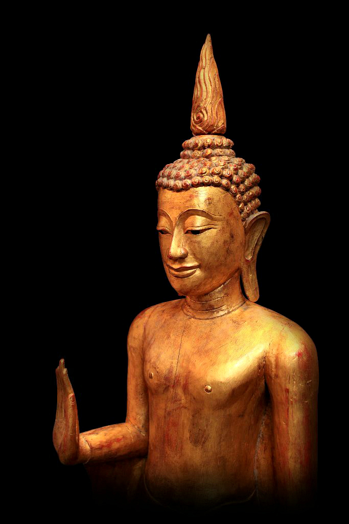 Extremely Rare 19C Wood Standing Lanna Buddha #BB270
