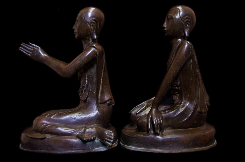 Pair Of 18C Bronze Shan Burmese Buddhist Monks #BB314