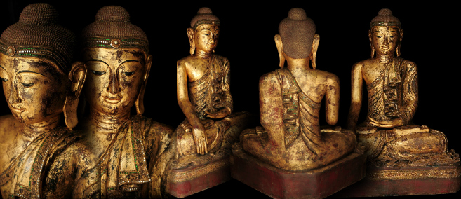Rare 19C Wood Sitting Burmese Mandalay Buddha #BB440