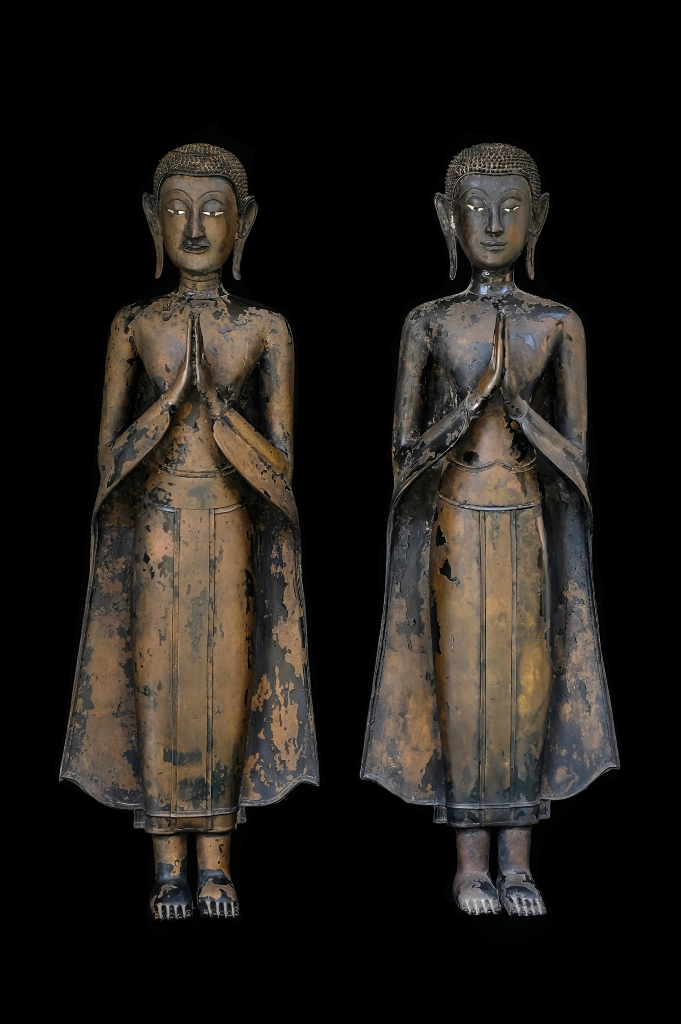 Pair Of 19C Bronze Burmese Buddhist Monks #BM021-2