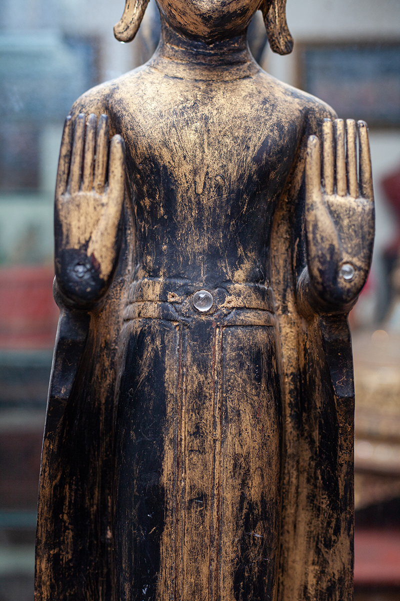 Extremely Rare 19C Wood Mandalay Buddha Standing on Naga #CH.07.24-A