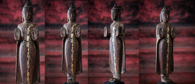 19C Wood Standing Thai Lanna Buddha #CH236