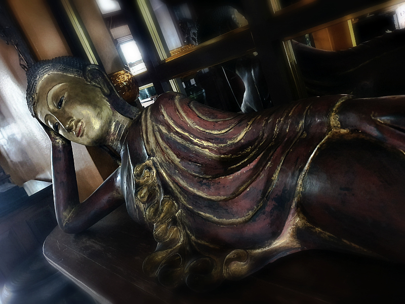 Extremely Rare 18C-19C Reclining Wood Shan Buddha #BB179