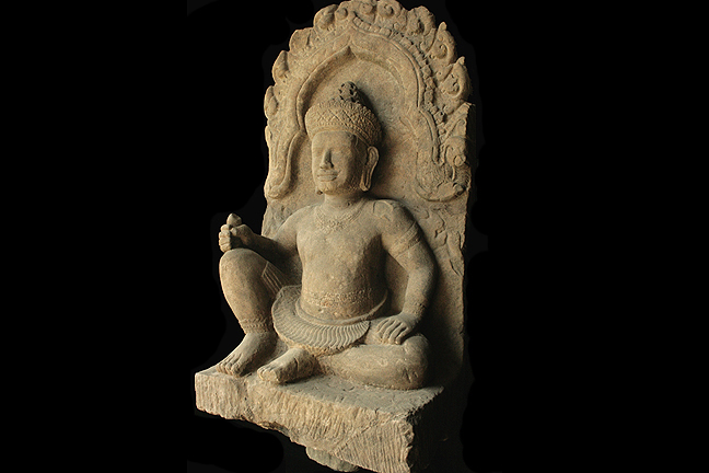 Extremely Rare 12C Sandstone Khmer Sitting Brahma #K.2635