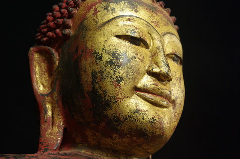 Extremely Rare 19C Wood Lanna Thai Happy Buddha #B24-2