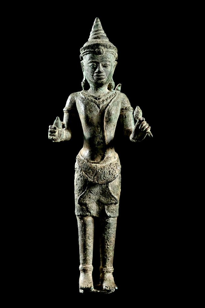 Fantastic 19C Bronze Burmese Buddhist Monk #B033-2
