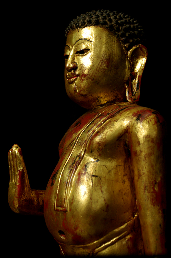 Extremely Rare 19C Wood Lanna Thai Happy Buddha #B06-2
