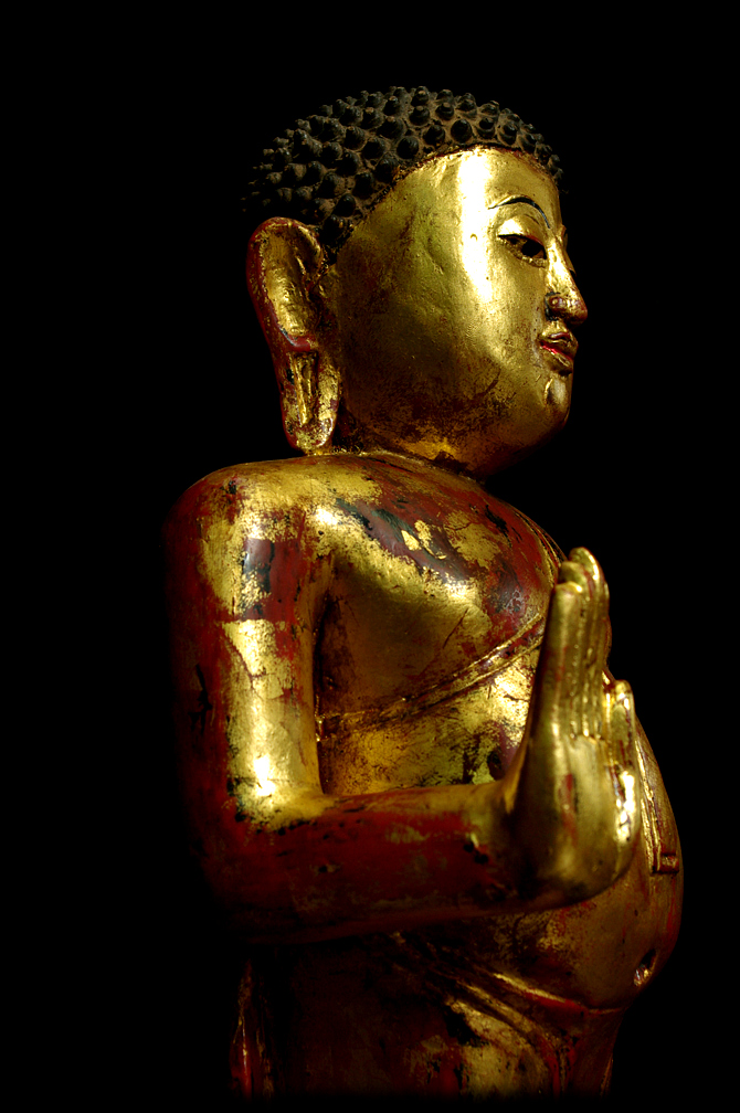 Extremely Rare 19C Wood Lanna Thai Happy Buddha #B06-2