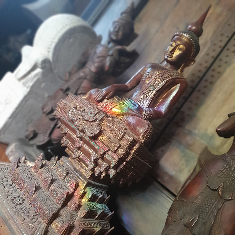 Extremely Rare Early 17C Wood Ava Burma Buddha #BB069