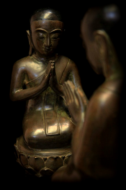 Extremely Rare 19C Pair Of Bronze Burmese Monks #BB119
