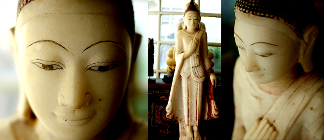 Extremely Rare 17C Alabaster Sitting Ava Buddha #DW013